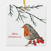 English Redborst Robin Bird Holiday Kerstmis Keramisch Ornament (Voorkant)