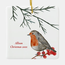 English Redborst Robin Bird Holiday Kerstmis Keramisch Ornament
