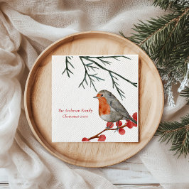 English Redborst Robin Bird Holiday Kerstmis Servet