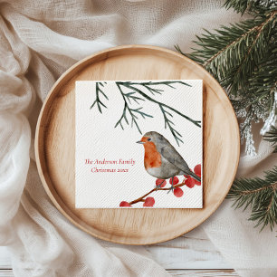 English Redborst Robin Bird Holiday Kerstmis Servet