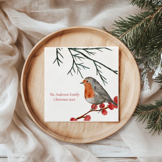 English Redborst Robin Bird Holiday Kerstmis Servet