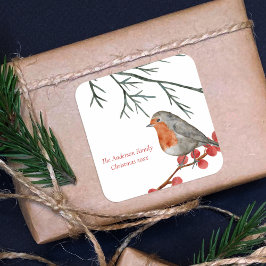 English Redborst Robin Bird Holiday Kerstmis Vierkante Sticker
