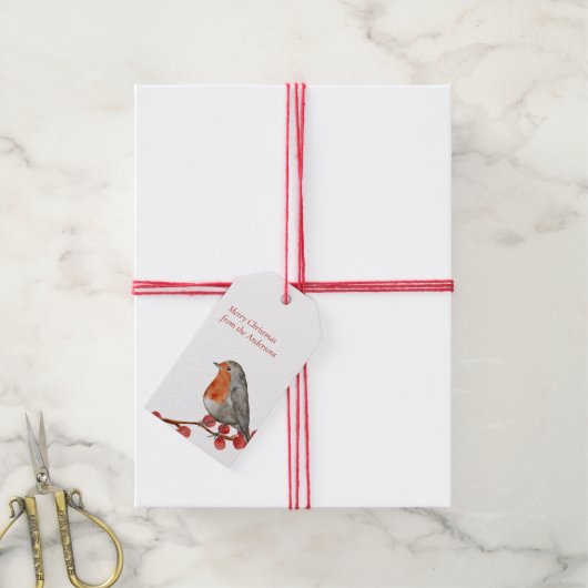 English Redborst Robin Merry Kerstfeestay Cadeaulabel (Met Touw)