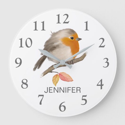 English Robin Bird Large Clock Grote Klok (Voorkant)