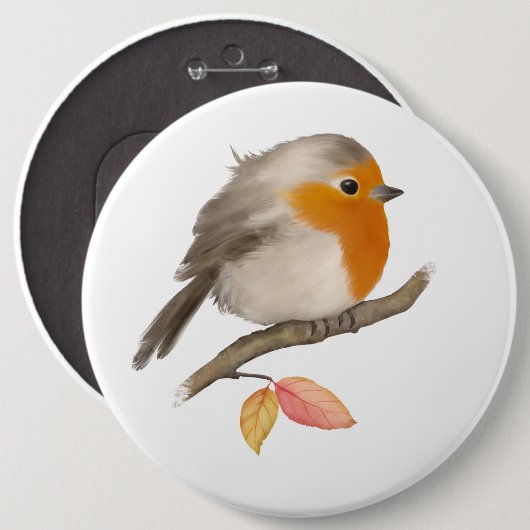 English Robin Bird Ronde Button 6,0 Cm (Voorkant /achterkant)