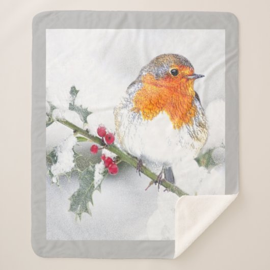 English Robin Bird Winter Snow Bird Wildlife Sherpa Deken (Voorkant)