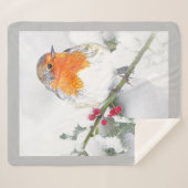 English Robin Bird Winter Snow Bird Wildlife Sherpa Deken (Voorkant (horizontaal))