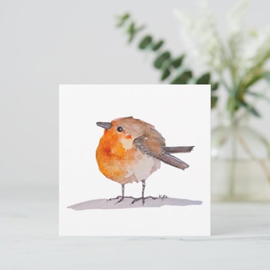 English Robin Watercolor Feestdagenkaart (Staand voorkant)