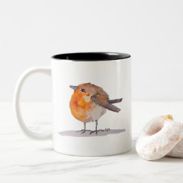 English Robin Watercolor Tweekleurige Koffiemok