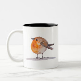English Robin Watercolor Tweekleurige Koffiemok