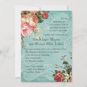 English Rose Bouquet,  in Modern Swirl Leaf Kaart