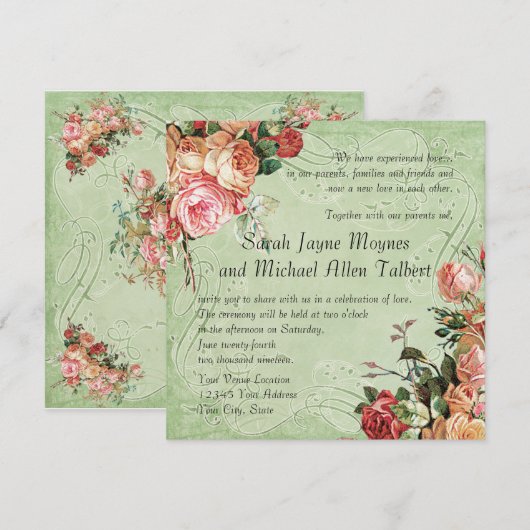 English Rose Bouquet,  in Modern Swirl Leaf Kaart (Voorkant / Achterkant)