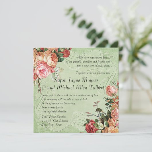 English Rose Bouquet,  in Modern Swirl Leaf Kaart (Staand voorkant)