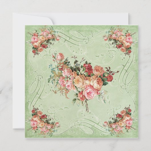 English Rose Bouquet,  in Modern Swirl Leaf Kaart (Achterkant)