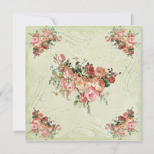 English Rose Bouquet,  in Modern Swirl Leaf Kaart (Achterkant)