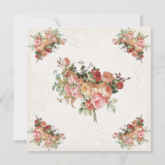 English Rose Bouquet, in Modern Swirl Leaf Kaart (Achterkant)