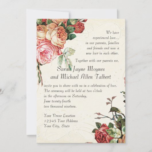 English Rose Bouquet,  in Modern Swirl Leaf Kaart (Voorkant)