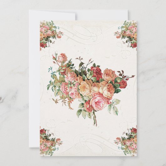 English Rose Bouquet,  in Modern Swirl Leaf Kaart (Achterkant)