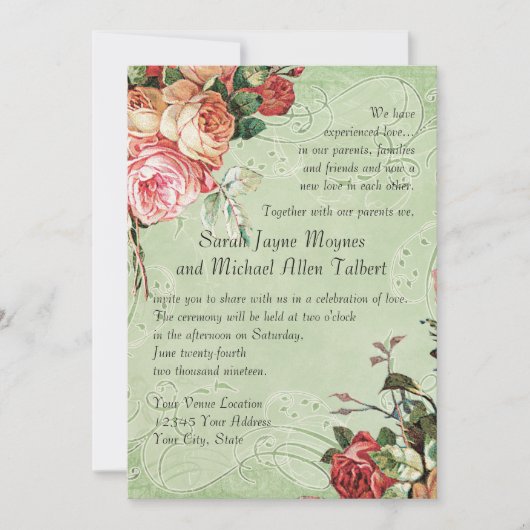 English Rose Bouquet,  in Modern Swirl Leaf Kaart (Voorkant)