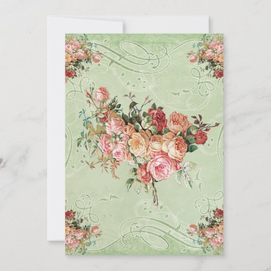 English Rose Bouquet, in Modern Swirl Leaf Kaart (Achterkant)