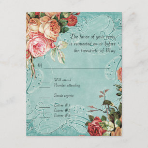English Rose Bouquet,  in Modern Swirl Leaf RSVP Kaartje