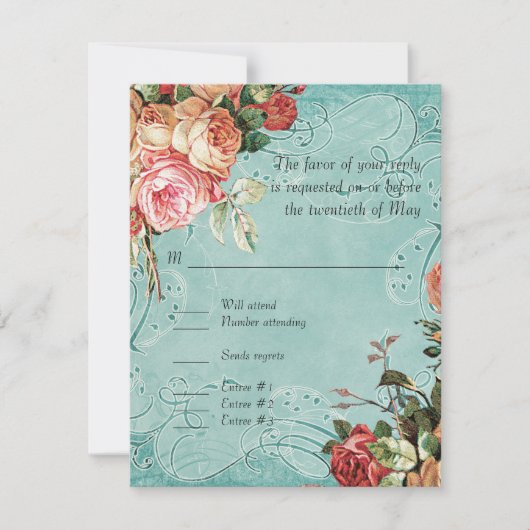 English Rose Bouquet,  in Modern Swirl Leaf RSVP Kaartje (Voorkant)