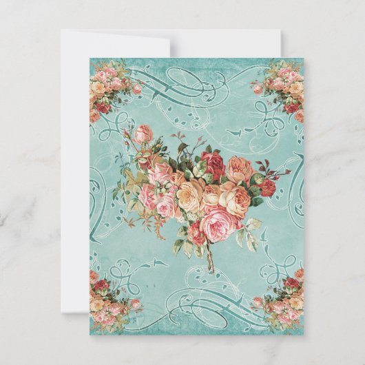 English Rose Bouquet,  in Modern Swirl Leaf RSVP Kaartje (Achterkant)