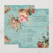 English Rose Bouquet,  in Modern Swirl Leaf RSVP Kaartje (Voorkant / Achterkant)