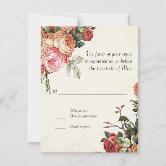 English Rose Bouquet,  in Modern Swirl Leaf RSVP Kaartje (Voorkant)