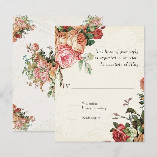English Rose Bouquet,  in Modern Swirl Leaf RSVP Kaartje (Voorkant / Achterkant)