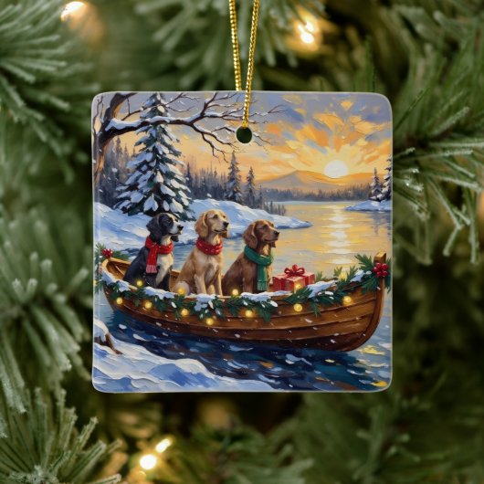 English Setter Christmas Boat Holiday Keramisch Ornament (Boom)