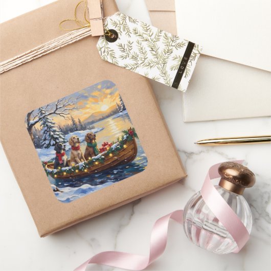English Setter Christmas Boat Holiday Vierkante Sticker (Geschenken)