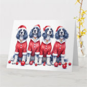 English Setter Christmas Dress Santa Hat Kaart (Gele Bloem)