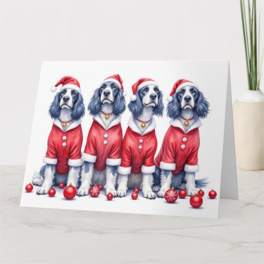 English Setter Christmas Dress Santa Hat Kaart (Voorkant)