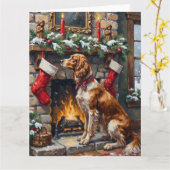 English Setter Christmas Fireplace Stocking Kaart (Gele Bloem)