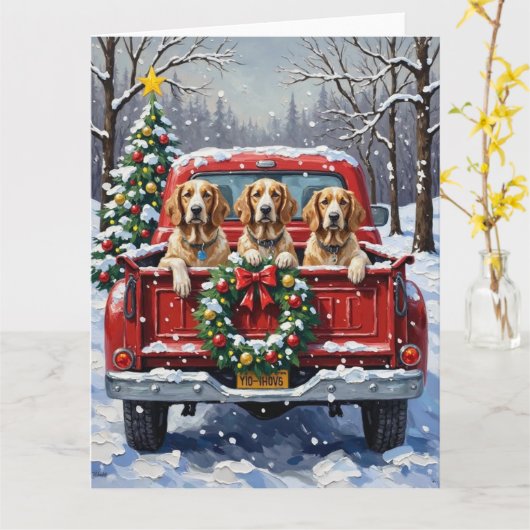 English Setter Christmas Red Truck Holiday Kaart (Gele Bloem)