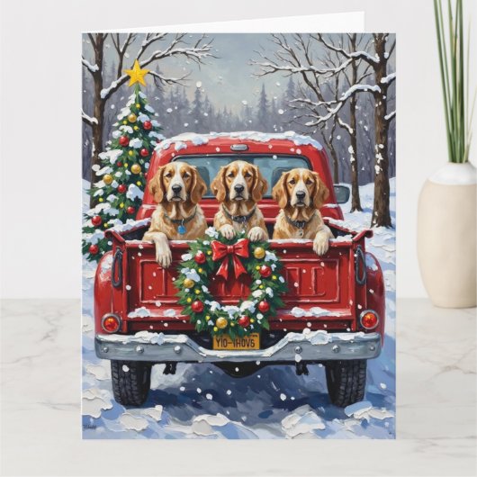English Setter Christmas Red Truck Holiday Kaart (Voorkant)