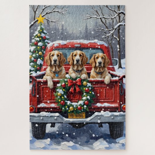 English Setter Christmas Red Truck Holiday Legpuzzel (Verticaal)