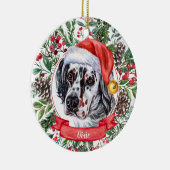 English Setter Custom Santa Dog kerstversiering Keramisch Ornament (Rechts)