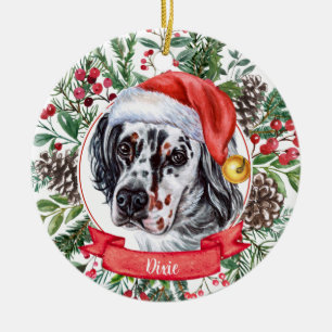 English Setter Custom Santa Dog kerstversiering Keramisch Ornament