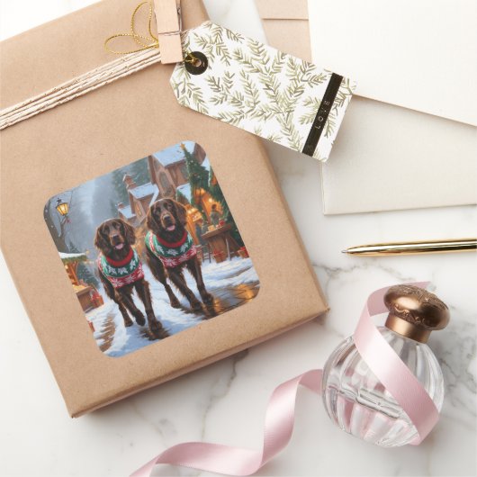 English Setter Dogs Christmas Snow Holiday Vierkante Sticker (Geschenken)