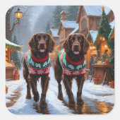 English Setter Dogs Christmas Snow Holiday Vierkante Sticker (Voorkant)