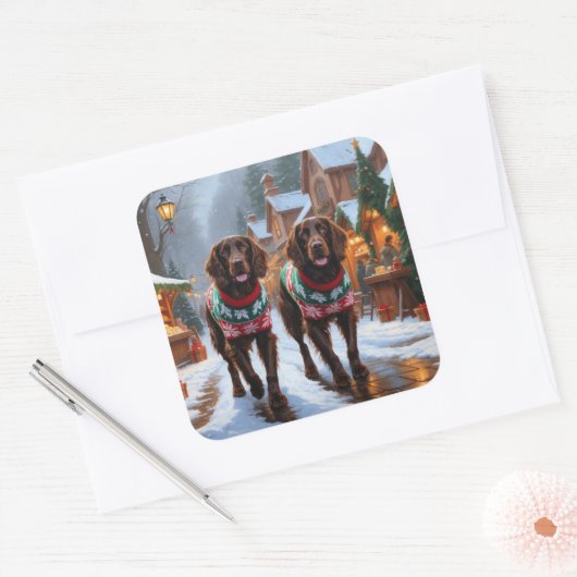 English Setter Dogs Christmas Snow Holiday Vierkante Sticker (Envelop)