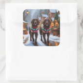 English Setter Dogs Christmas Snow Holiday Vierkante Sticker (Tas)