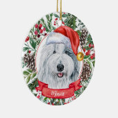 English Sheepdog Custom Santa Kerstmis Ornament (Rechts)