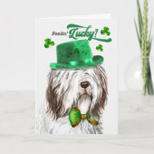 English Sheepdog Feelin' Lucky St Patrick's Day Feestdagen Kaart (Voorkant)