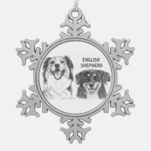 English Shepherd Pewter snowflake ornamke Tin Sneeuwvlok Ornament