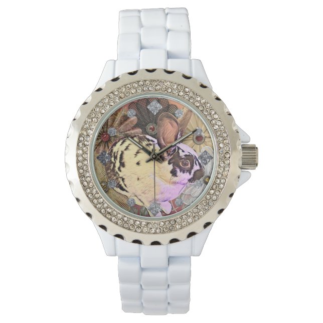 English Spot Bunny met  Lace Flowers Horloge (Voorkant)