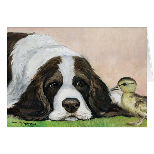 "English Springer Spaniel and Ducking" Art Card (Voorkant Horizontaal)