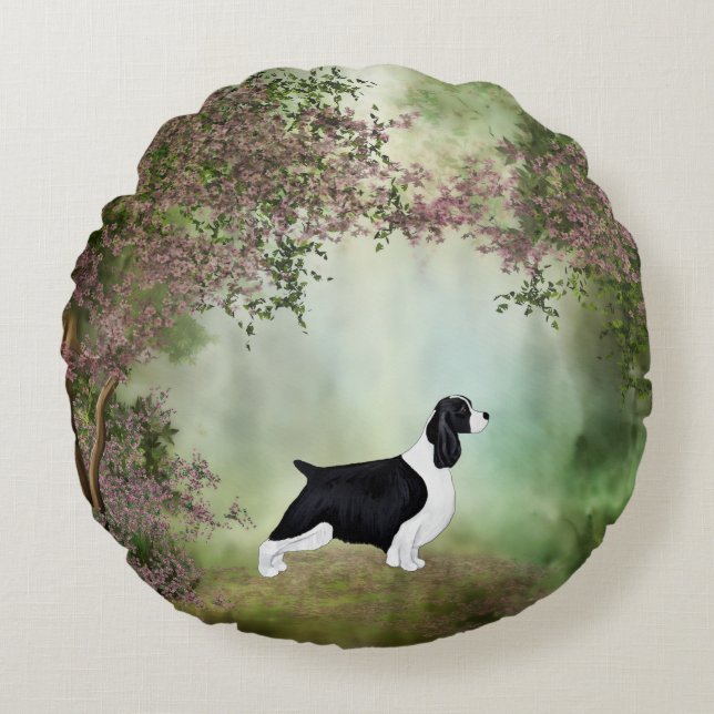 English Springer Spaniel Blossom Round Pillow Rond Kussen (Voorkant)
